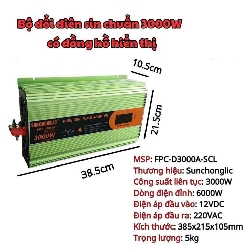 Bộ chuyển đổi điện sin chuẩn 3000W 12V sang 220V có màn hình hiển thị hãng Sunchonglic