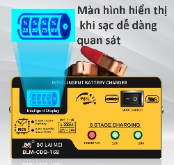 Bộ sạc bình ắc quy thông minh 12V-24V 200Ah, tự động ngắt khi đầy hãng Bolaimei BLM-168